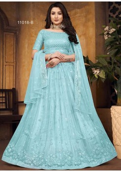 Ocean Blue Satin Exclusive Lehenga